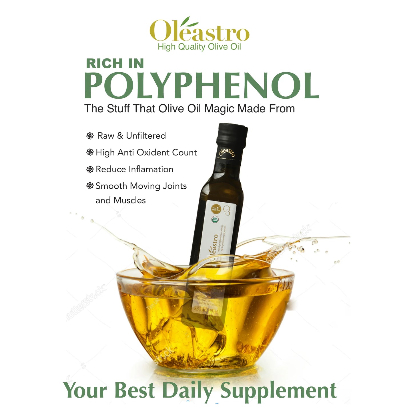 Highest Polyphenol Olive Oil - 250ML Koroneiki Organic Olive Oil by Oleastro Olive Park (Cyprus)